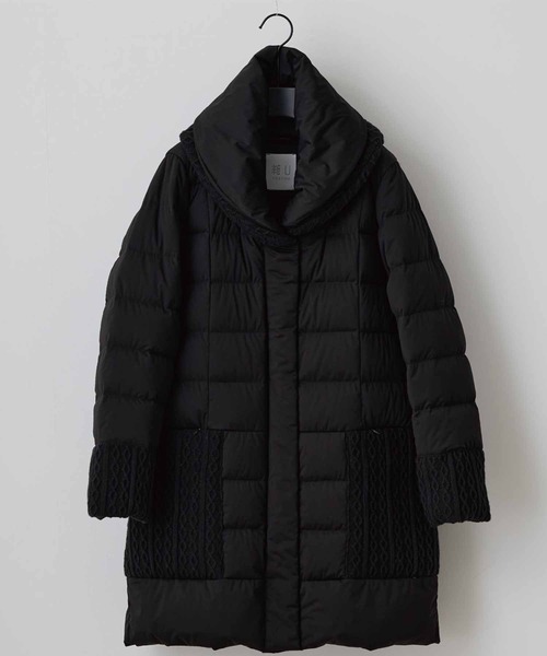 YOSOOU（ヨソオウ）の「【YOSOOU/ヨソオウ】Two Piece Collar Knit Coat/ツーピースカラーニットコート（ダウンジャケット/コート・レディース・ブラック/キナリ・3/2）」の9枚目の写真