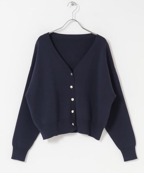 ITEMS URBANRESEARCH（アイテムズ アーバンリサーチ）の「『イージーケア』スウェットライクVネックカーディガン（ニット/セーター・レディース・ネイビー/パープル系その他/オフホワイト/イエロー系その他・FREE）」の6枚目の写真