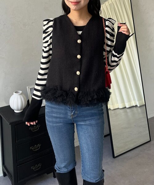prose verse(プロズヴェール)の「裾ボリュームチュールツイードジレ(ベスト・レディース・ブラック・LARGE/MEDIUM)」の22枚目の写真