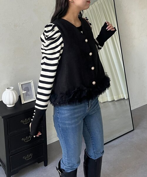 prose verse(プロズヴェール)の「裾ボリュームチュールツイードジレ(ベスト・レディース・ブラック・LARGE/MEDIUM)」の16枚目の写真
