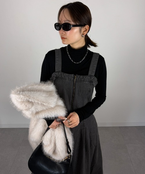 mellomela.(メロメラ)の「フロントZIPジャンパースカート(ワンピース・レディース・グレー系その他6/ダークネイビー・M-L)」の1枚目の写真