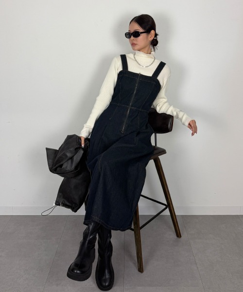 mellomela.(メロメラ)の「フロントZIPジャンパースカート(ワンピース・レディース・グレー系その他6/ダークネイビー・M-L)」の4枚目の写真