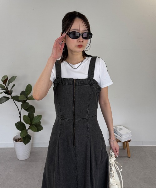mellomela.(メロメラ)の「フロントZIPジャンパースカート(ワンピース・レディース・グレー系その他6/ダークネイビー・M-L)」の5枚目の写真