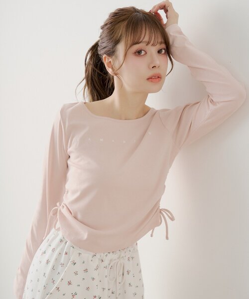 Chico(チコ)の「ラインストーンロゴロンT(Tシャツ/カットソー・レディース・グレー/ブラック/アイボリー/ピンク・FREE)」の4枚目の写真