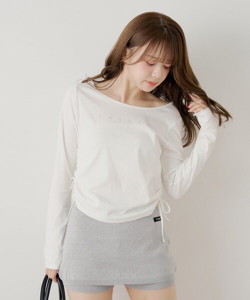 Chico(チコ)の「ラインストーンロゴロンT(Tシャツ/カットソー・レディース・グレー/ブラック/アイボリー/ピンク・FREE)」の8枚目の写真