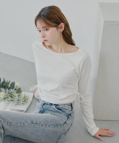 Chico(チコ)の「ラインストーンロゴロンT(Tシャツ/カットソー・レディース・グレー/ブラック/アイボリー/ピンク・FREE)」の10枚目の写真