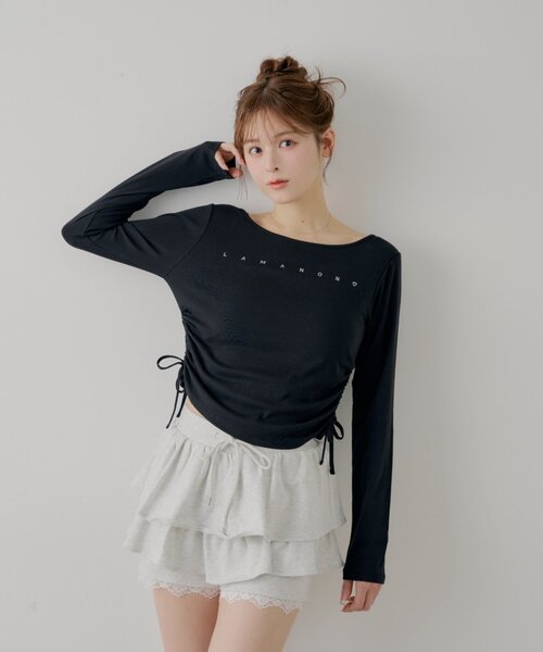 Chico(チコ)の「ラインストーンロゴロンT(Tシャツ/カットソー・レディース・グレー/ブラック/アイボリー/ピンク・FREE)」の11枚目の写真