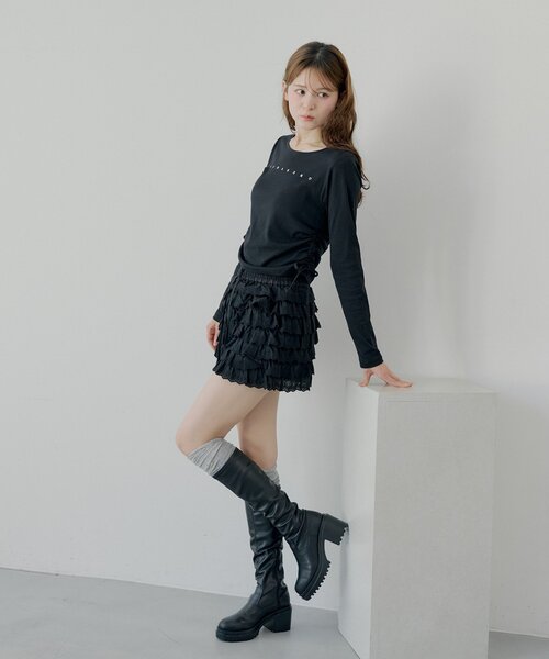 Chico(チコ)の「ラインストーンロゴロンT(Tシャツ/カットソー・レディース・グレー/ブラック/アイボリー/ピンク・FREE)」の14枚目の写真