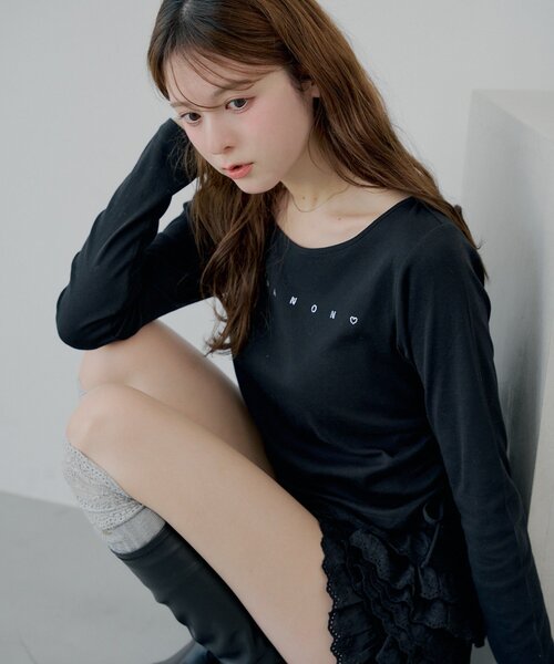 Chico(チコ)の「ラインストーンロゴロンT(Tシャツ/カットソー・レディース・グレー/ブラック/アイボリー/ピンク・FREE)」の15枚目の写真