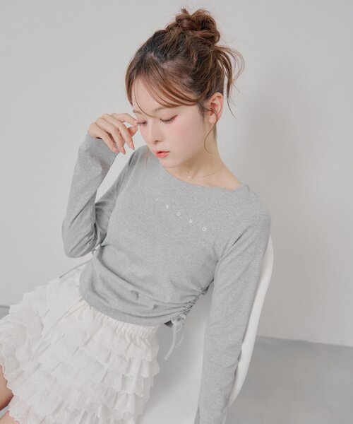 Chico(チコ)の「ラインストーンロゴロンT(Tシャツ/カットソー・レディース・グレー/ブラック/アイボリー/ピンク・FREE)」の18枚目の写真