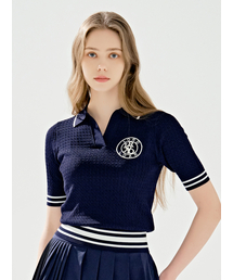 シグニチャーケーブルカラー ニット NAVY