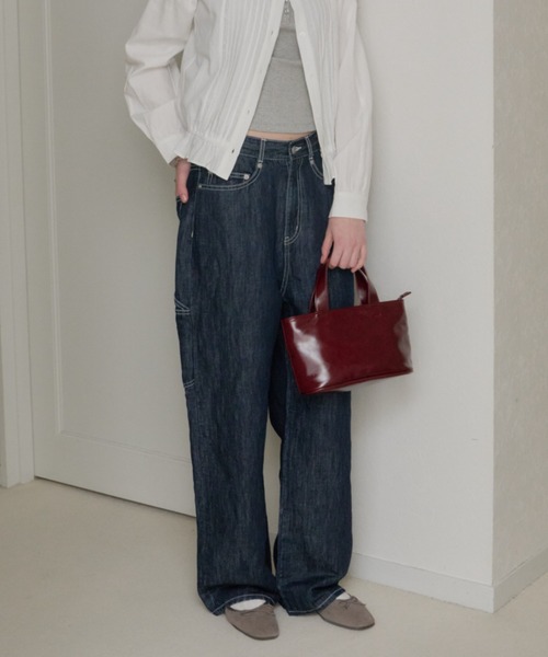 GIUNON（ジウノン）の「wide stitch adjustable denim / ワイドステッチアジャスタブルデニム（デニムパンツ・レディース・ブルー/ブラック・1/0）」の5枚目の写真