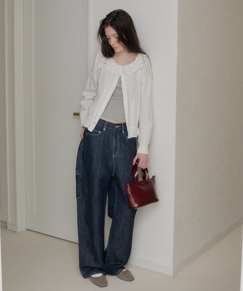 GIUNON（ジウノン）の「wide stitch adjustable denim / ワイドステッチアジャスタブルデニム（デニムパンツ・レディース・ブルー/ブラック・1/0）」の6枚目の写真