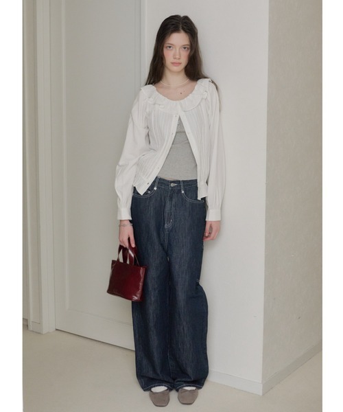 GIUNON（ジウノン）の「wide stitch adjustable denim / ワイドステッチアジャスタブルデニム（デニムパンツ・レディース・ブルー/ブラック・1/0）」の3枚目の写真