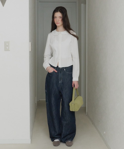 GIUNON（ジウノン）の「wide stitch adjustable denim / ワイドステッチアジャスタブルデニム（デニムパンツ・レディース・ブルー/ブラック・1/0）」の12枚目の写真