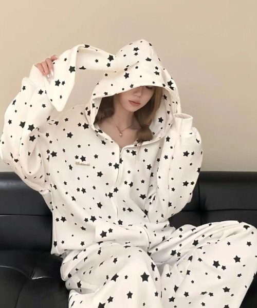 WEGO（ウィゴー）の「WEGO/うさ耳星柄ジップパーカー＆パンツ上下セット（セットアップ・レディース・グレー/ホワイト・LARGE/MEDIUM）」の22枚目の写真