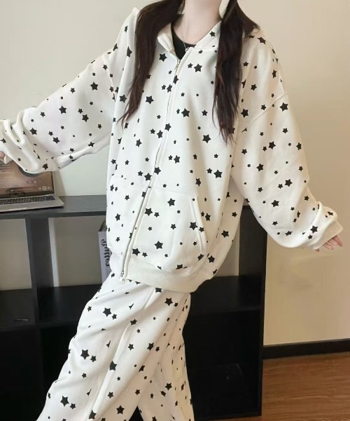 WEGO（ウィゴー）の「WEGO/うさ耳星柄ジップパーカー＆パンツ上下セット（セットアップ・レディース・グレー/ホワイト・LARGE/MEDIUM）」の17枚目の写真