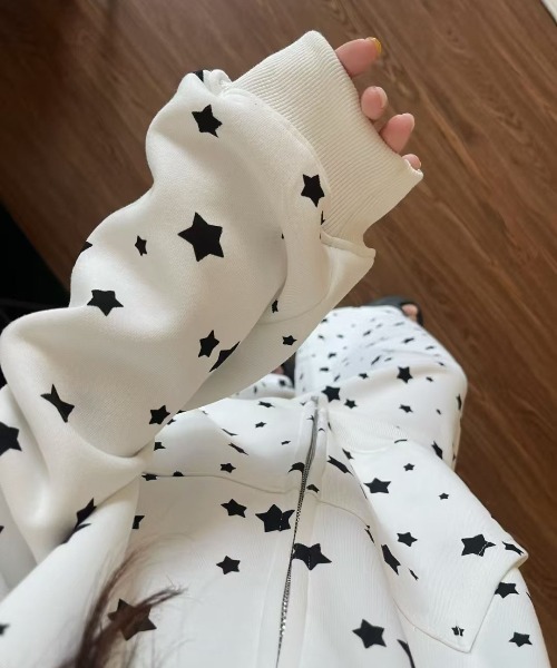 WEGO（ウィゴー）の「WEGO/うさ耳星柄ジップパーカー＆パンツ上下セット（セットアップ・レディース・グレー/ホワイト・LARGE/MEDIUM）」の9枚目の写真