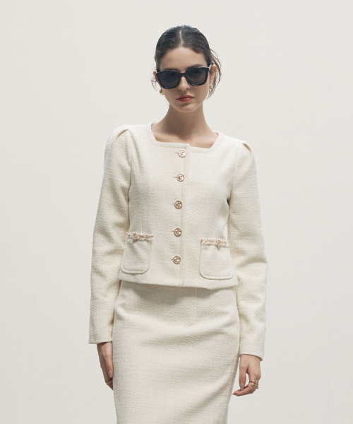 320SHOWROOM(320ショールーム)の「Tweed Puff Sleeve Jacket Cream(その他アウター・レディース・その他・SMALL)」の1枚目の写真
