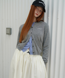 Logo Embroidery Wool Cashmere Blend Cardigan Gray