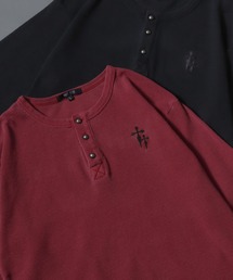 2026AW Cross Logo Embroidery Thermal/ヴィンテージライク ピグメント加工 クロスロゴ ワンポイント刺繍 サーマル ワッフル ヘンリーネック ロンT 長袖Tシャツ