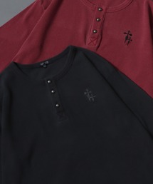 2026AW Cross Logo Embroidery Thermal/ヴィンテージライク ピグメント加工 クロスロゴ ワンポイント刺繍 サーマル ワッフル ヘンリーネック ロンT 長袖Tシャツ