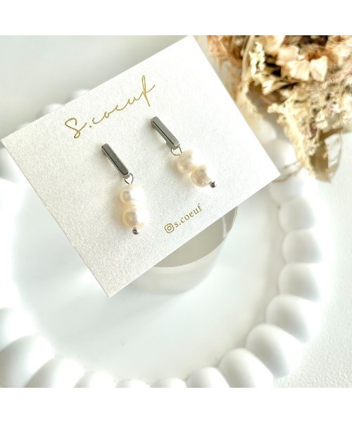 tone(トーン)の「【S.coeuf】【S.coeuf】ピアス メタルバー×淡水パール(MA)(ピアス(両耳用)・レディース・シルバー/ゴールド・FREE)」の1枚目の写真