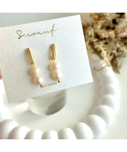 tone(トーン)の「【S.coeuf】【S.coeuf】ピアス メタルバー×淡水パール(MA)(ピアス(両耳用)・レディース・シルバー/ゴールド・FREE)」の2枚目の写真