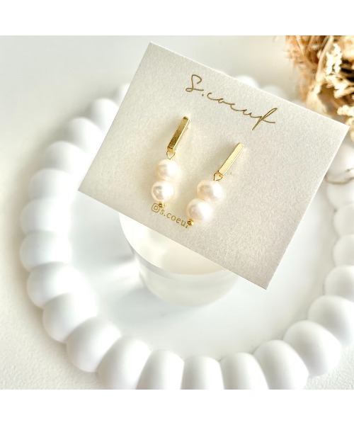 tone(トーン)の「【S.coeuf】【S.coeuf】ピアス メタルバー×淡水パール(MA)(ピアス(両耳用)・レディース・シルバー/ゴールド・FREE)」の4枚目の写真