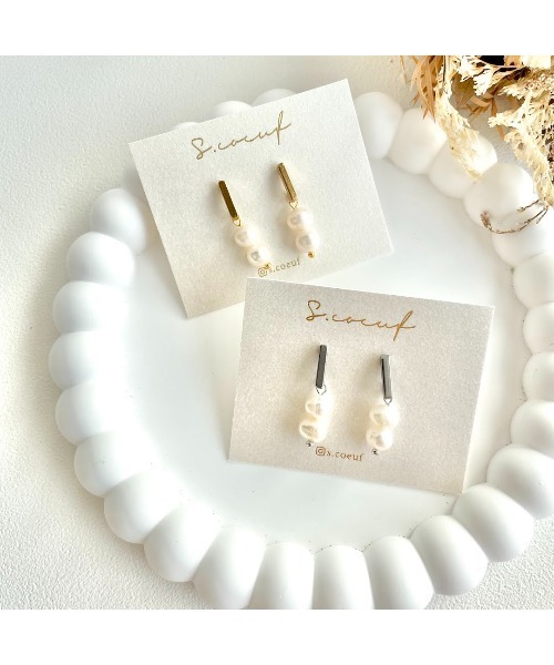 tone(トーン)の「【S.coeuf】【S.coeuf】ピアス メタルバー×淡水パール(MA)(ピアス(両耳用)・レディース・シルバー/ゴールド・FREE)」の3枚目の写真