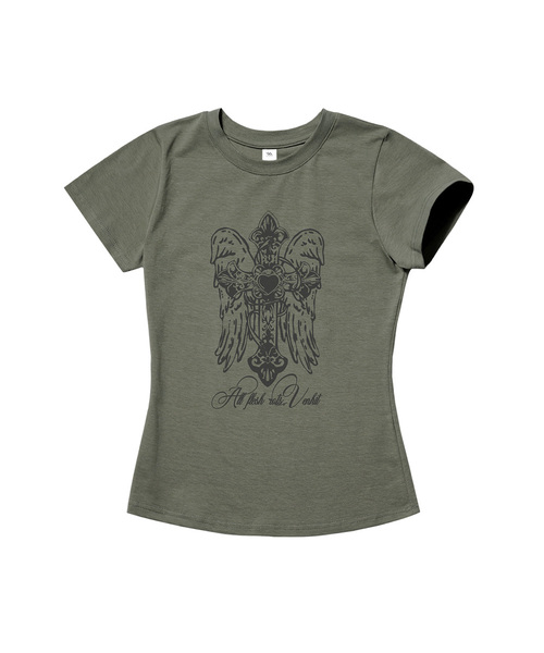 VENHIT(ベンヒット)の「Cross Angel スリムフィット バンパルティ(Tシャツ/カットソー・レディース・カーキ/ホワイト/クリーム/ブラック/シルバー・LARGE/MEDIUM/SMALL)」の4枚目の写真