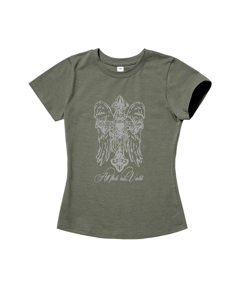 VENHIT(ベンヒット)の「Cross Angel スリムフィット バンパルティ(Tシャツ/カットソー・レディース・カーキ/ホワイト/クリーム/ブラック/シルバー・LARGE/MEDIUM/SMALL)」の5枚目の写真