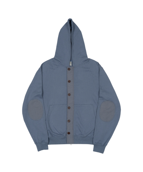 TCM check elbow patch hooded zip-up (blue) — худи на молнии с налокотниками в клетку (синий)