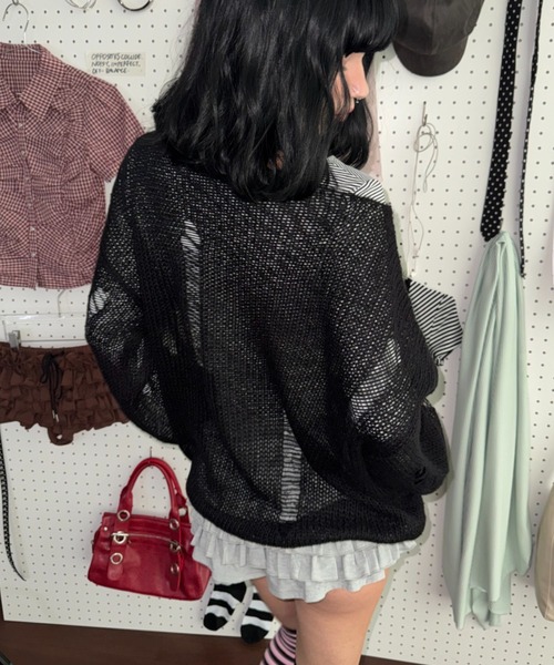 SHAGGIE（シャギー）の「袖バルーンダメージ入りシアーニット（ニット/セーター・レディース・ピンク/ベージュ/ブラック・FREE）」の17枚目の写真