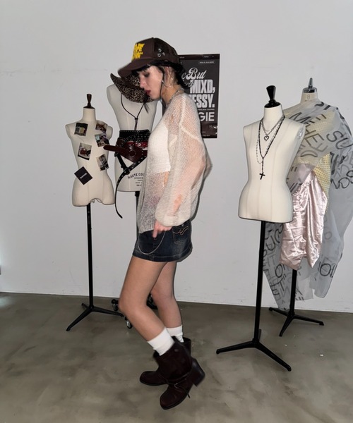 SHAGGIE（シャギー）の「袖バルーンダメージ入りシアーニット（ニット/セーター・レディース・ピンク/ベージュ/ブラック・FREE）」の22枚目の写真