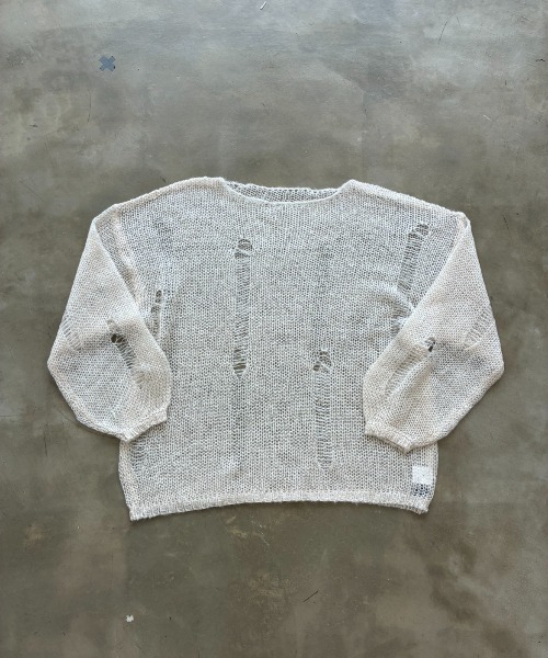 SHAGGIE（シャギー）の「袖バルーンダメージ入りシアーニット（ニット/セーター・レディース・ピンク/ベージュ/ブラック・FREE）」の12枚目の写真