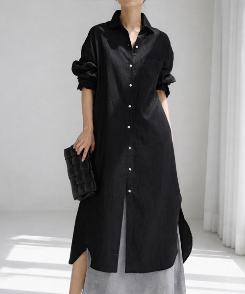 SallyLunn(サリーラン)の「ベーシックシャツワンピース(シャツワンピース・レディース・ブラック/アイボリー・MEDIUM/LARGE)」の2枚目の写真