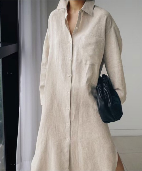 SallyLunn(サリーラン)の「ベーシックシャツワンピース(シャツワンピース・レディース・ブラック/アイボリー・MEDIUM/LARGE)」の11枚目の写真
