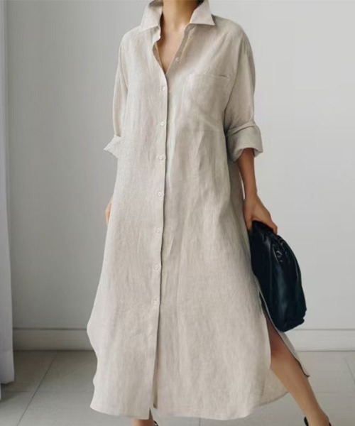 SallyLunn(サリーラン)の「ベーシックシャツワンピース(シャツワンピース・レディース・ブラック/アイボリー・MEDIUM/LARGE)」の5枚目の写真
