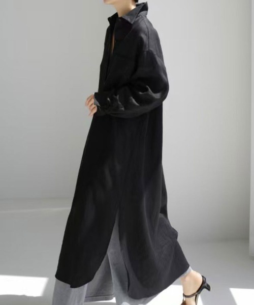 SallyLunn(サリーラン)の「ベーシックシャツワンピース(シャツワンピース・レディース・ブラック/アイボリー・MEDIUM/LARGE)」の4枚目の写真