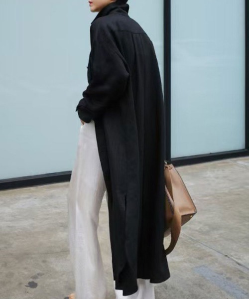 SallyLunn(サリーラン)の「ベーシックシャツワンピース(シャツワンピース・レディース・ブラック/アイボリー・MEDIUM/LARGE)」の3枚目の写真