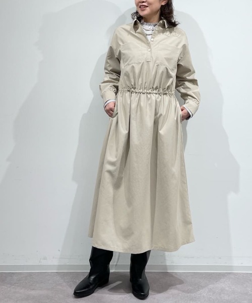 human woman(ヒューマンウーマン)の「◆【ウォッシャブル】ドロストシャツワンピース(ワンピース・レディース・ベージュ/ネイビー・MEDIUM)」の6枚目の写真