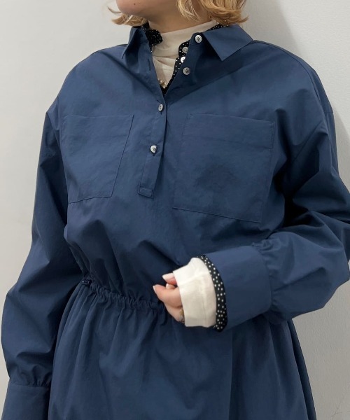human woman(ヒューマンウーマン)の「◆【ウォッシャブル】ドロストシャツワンピース(ワンピース・レディース・ベージュ/ネイビー・MEDIUM)」の4枚目の写真