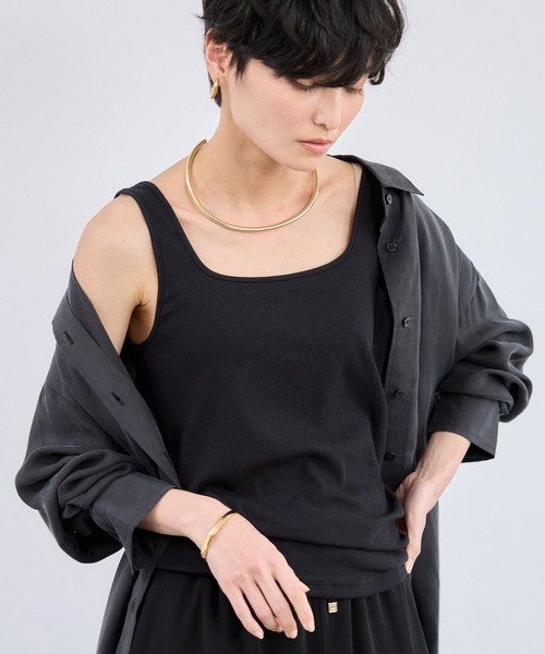 BARNYARDSTORM（バンヤードストーム）の「BARNYARDSTORM / 綿シルクベアテレコタンク（タンクトップ・レディース・ホワイト/ブラウン/ベージュ/グレー/ブラック・1/0）」の3枚目の写真