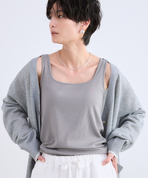 BARNYARDSTORM（バンヤードストーム）の「BARNYARDSTORM / 綿シルクベアテレコタンク（タンクトップ・レディース・ホワイト/ブラウン/ベージュ/グレー/ブラック・1/0）」の9枚目の写真