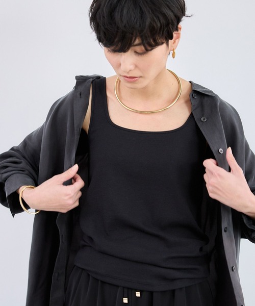 BARNYARDSTORM（バンヤードストーム）の「BARNYARDSTORM / 綿シルクベアテレコタンク（タンクトップ・レディース・ホワイト/ブラウン/ベージュ/グレー/ブラック・1/0）」の13枚目の写真