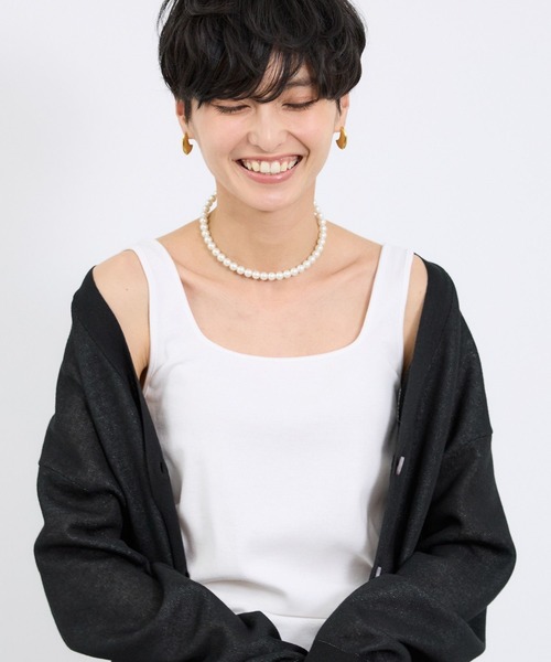 BARNYARDSTORM（バンヤードストーム）の「BARNYARDSTORM / 綿シルクベアテレコタンク（タンクトップ・レディース・ホワイト/ブラウン/ベージュ/グレー/ブラック・1/0）」の6枚目の写真