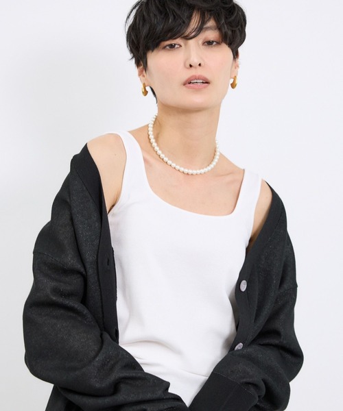 BARNYARDSTORM（バンヤードストーム）の「BARNYARDSTORM / 綿シルクベアテレコタンク（タンクトップ・レディース・ホワイト/ブラウン/ベージュ/グレー/ブラック・1/0）」の7枚目の写真