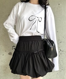 バレエコアリボンプリントロンT/長袖Tシャツ