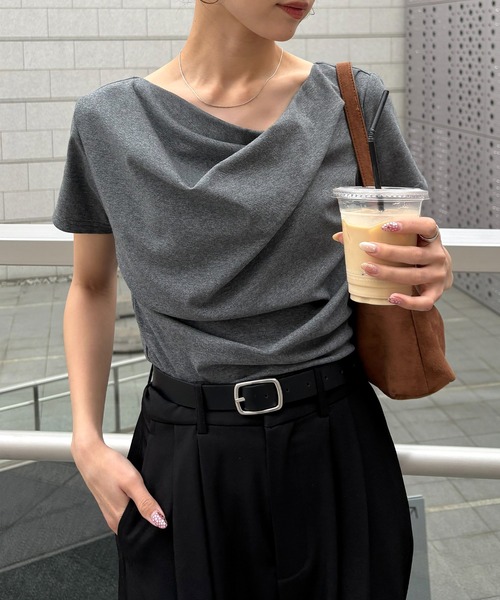NOGLE(ノグル)の「【NOGLE/ノグル】ドレープ半袖Tシャツ(Tシャツ/カットソー・レディース・チャコールグレー/ブラック/ピンク/ホワイト・FREE)」の18枚目の写真
